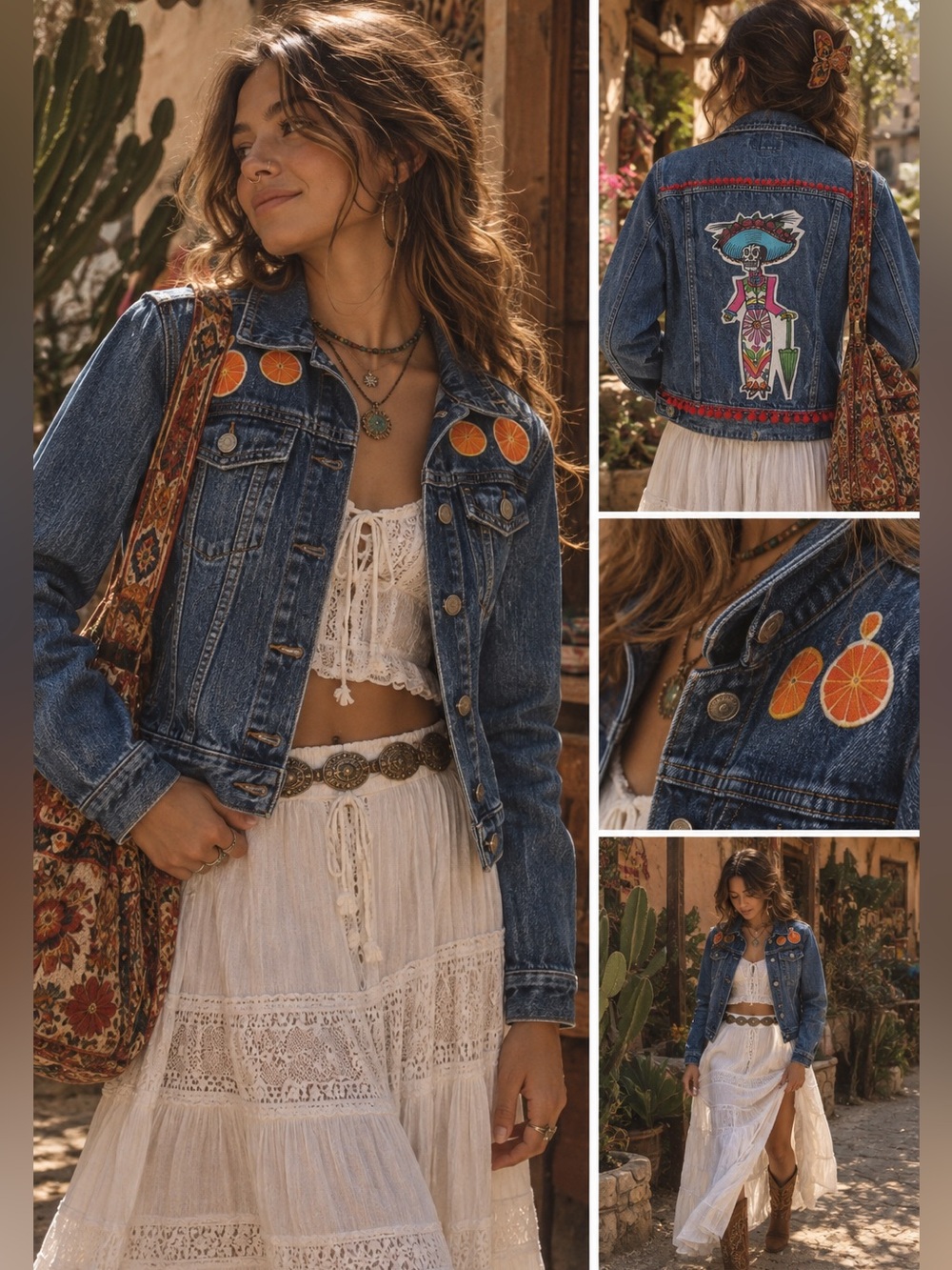 Custom designed Catrina Dia de Los muertos denim jacket